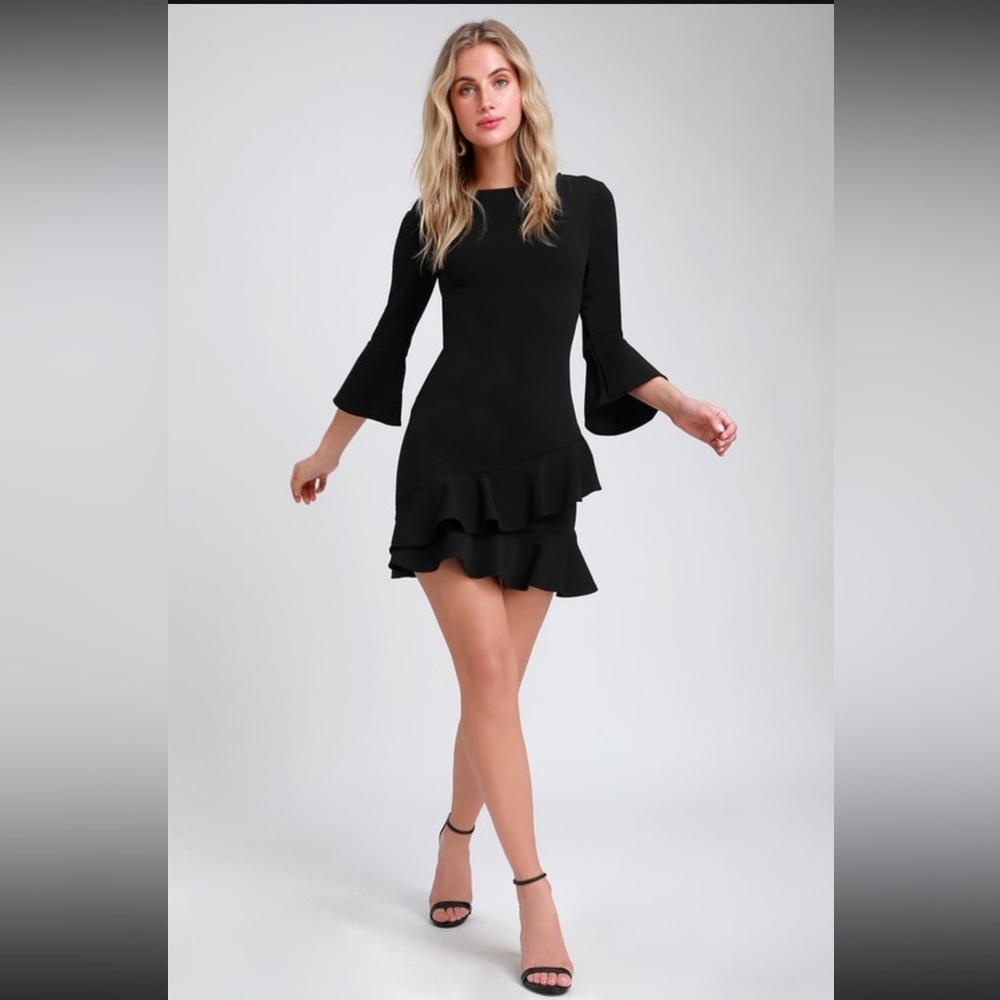 Lulus Sensational Statement Black Ruffled Bodycon Dress